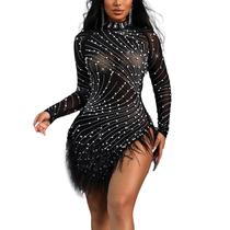 Vestido Club Dress NIKBK de manga comprida com miçangas e miçangas femininas