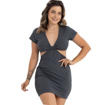 Vestido Coladinho Decotado Manga Curta Ribana Canelada Slim Moda Primavera Verão 51522A