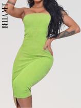 Vestido Coladinho sem alça Tubinho Bandeau Canelado Moda Gringa Blogueira - Verde Limão - G Vestido Coladinho sem alça Tubinho Bandeau Canelado Moda Gringa Blogueira - Verde Limão - G