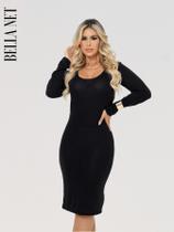 Vestido Colado Manga Longa Lanzinha Inverno Verde