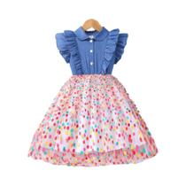 Vestido Colorido Com Poás E Mangas Em Renda Para Meninas, Moda Casual De Férias Para Crianças De 2 a Vestido Colorido Com Poás E Mangas Em Renda Para Meninas, Moda Casual De Férias Para Crianças De 2 a