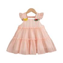 Vestido Colorido Listrado Para Meninas De 0 a 4 Anos Com Manga Borboleta Para Festa De Verão Na