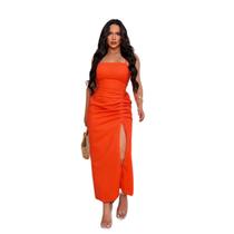 Vestido com alcinhas e fenda elegante para festa Reveillon Natal e Ano novo 2024 Vestido com alcinhas e fenda elegante para festa Reveillon Natal e Ano novo 2024