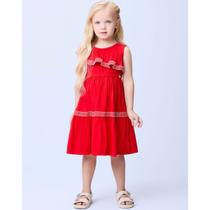 Vestido Com Babado Vermelho Preppy - Momi