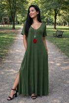 Vestido Com Bolso Gola V Moda Feminina
