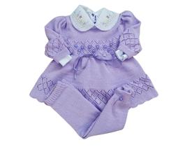 vestido com calça bordado a mão para bebe em tricô