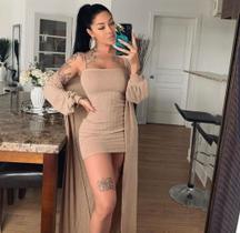 Vestido Com Cardigan Caqui Tamanho M