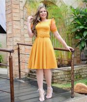 Vestido Com Cinto Plus Size Gode Evangelico Elegante Decote Em V Manga Tule Tecido Premium Vestido Com Cinto Plus Size Gode Evangelico Elegante Decote Em V Manga Tule Tecido Premium