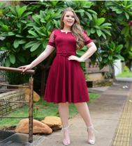 Vestido Com Cinto Plus Size Gode Evangelico Elegante Decote Em V Manga Tule Tecido Premium