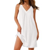 Vestido com decote em v leve sem mangas feminino, vestidos curtos, cor sólida, moda elegante