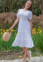 Vestido com detalhes de rendas branco Luciana pais