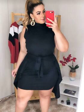 Vestido com Kimono em Malha Canelada Plus Size - NoBrand