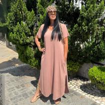 Vestido Com Manga Curta Plus Size Longo