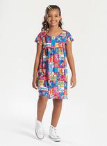 Vestido com Manga Verão Menina Pink Jardim Colorido