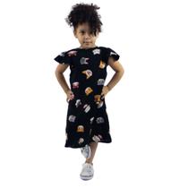 Vestido Com Mangas Franzidas E Estampa De Gatos Vestido Com Mangas Franzidas E Estampa De Gatos