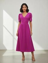 Vestido Com Manguinha Midi Crepe Duna