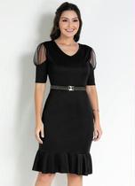 Vestido com transparência preto moda evangelica