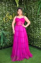 Vestido Cor Fuscia, Modelo Em Babados, Corpo Em CORSELT Bordado Em Renda Francesa Tam G