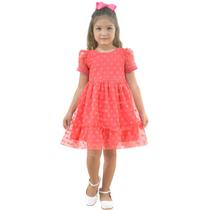 Vestido Coral Infantil Tule Poá - Batizado, Casamento e Formatura