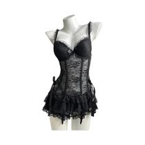 Vestido Corset Preto Com Renda Para Mulheres, Sexy, Push Up, Transparente, Bustier Para Festas