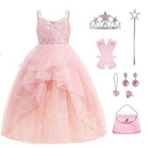 Vestido Costume Wicked Glinda para meninas Pink Witch de 5 a 6 anos