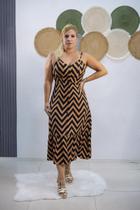 Vestido Crepinho Estampa Zig Zag - Preto/Bege - Jasmim Vestido Crepinho Estampa Zig Zag - Preto/Bege - Jasmim