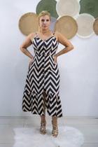 Vestido Crepinho Estampa Zig Zag - Preto/Nude - Jasmim Vestido Crepinho Estampa Zig Zag - Preto/Nude - Jasmim