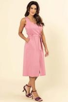 Vestido Criativa com Cinto e Bolsos - Cor do Céu Vestido Criativa com Cinto e Bolsos - Cor do Céu
