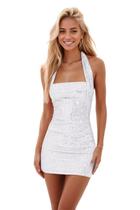 Vestido Cudiew Short Homecoming Teens, lantejoulas, gola quadrada, branco 14