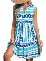 Vestido CUPSHE A Line Ruffle Summer com decote em V listrado azul claro