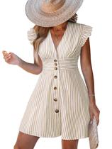 Vestido CUPSHE listrado de verão, manga esvoaçante, decote em V, feminino