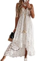 Vestido CUPSHE longo branco sem mangas com renda e franjas M