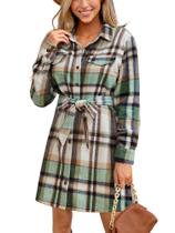 Vestido CUPSHE Mini Fall Button, mangas compridas, cinto xadrez, feminino Vestido CUPSHE Mini Fall Button, mangas compridas, cinto xadrez, feminino