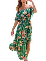 Vestido CUPSHE Ruffle Beach Off Shoulder A Line Maxi Verde e Laranja