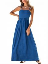 Vestido CUPSHE Summer Beach Vacation Boho Smocked Maxi Blue S