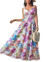 Vestido CUPSHE Summer com decote em V sem mangas floral Maxi Purple S