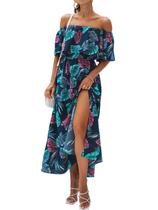 Vestido CUPSHE Summer para mulheres A Shape Off Shoulder Maxi Blue XL Vestido CUPSHE Summer para mulheres A Shape Off Shoulder Maxi Blue XL