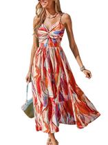 Vestido CUPSHE Summer sem mangas Beach Tropical Maxi Brick Red