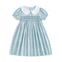 Vestido Curipeer azul floral feito à mão Smocking 4T