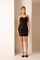 Vestido Curto Alça Fina Paetê Preto