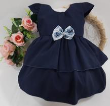 Vestido Curto Algodão Bebê Menina Verão Azul Marinho