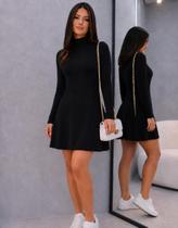Vestido Curto Aurora Rodado 60020 Inverno Tricolinho Manga Longa Gola Alta Lindo Quentinho Flanelado