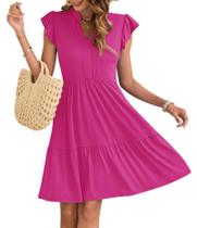 Vestido Curto AUSELILY com Decote V e Mangas Babados Rosa Vestido Curto AUSELILY com Decote V e Mangas Babados Rosa