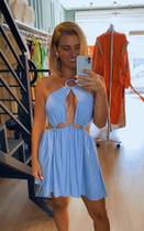 Vestido Curto Azul Bebê Ombro Vazado