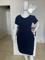 Vestido Curto Azul Escuro Visco Lycra Plus Size Moda Evangélica - Veste 52/54 Vestido Curto Azul Escuro Visco Lycra Plus Size Moda Evangélica - Veste 52/54