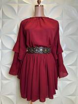 Vestido Curto Babado Duplo Lidia Boho elegante Seda Babado Vestido Noite Sessão de fotos Verão Primavera Outono