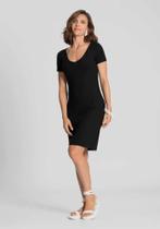 Vestido Curto Básico Com Bolsos E Mangas Curtas Em Malha LUNENDER 00590