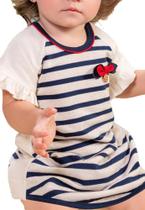 Vestido Curto Bebê Branco Listrado Sonho Magico