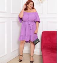 Vestido Curto Ciganha Plus Size Ombro a Ombro Tecido Viscolinho