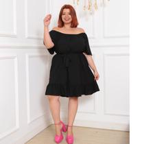 Vestido Curto Ciganha Plus Size Ombro a Ombro Tecido Viscolinho